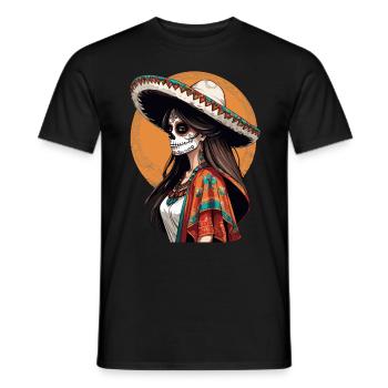 Ikonischer Zuckerschädel Mexikanisches Girl - Männer T-Shirt - Schwarz - Vorne - AI Model Male 178 light (178cm)