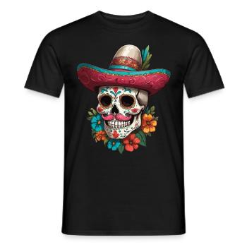 Ikonischer Zuckerschädel Mexiko Streetwear - Männer T-Shirt - Schwarz - Vorne - AI Model Male 178 light (178cm)