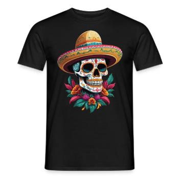 Ikonischer Zuckerschädel Mexiko Streetwear - Männer T-Shirt - Schwarz - Vorne - AI Model Male 178 light (178cm)