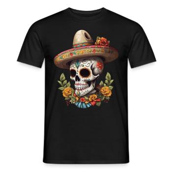 Iconique Sugar Skull Mexico Streetwear - T-shirt homme - noir - Devant - AI Model Male 178 light (178cm)