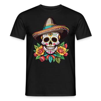 Iconique Sugar Skull Mexico Streetwear - T-shirt homme - noir - Devant - AI Model Male 178 light (178cm)