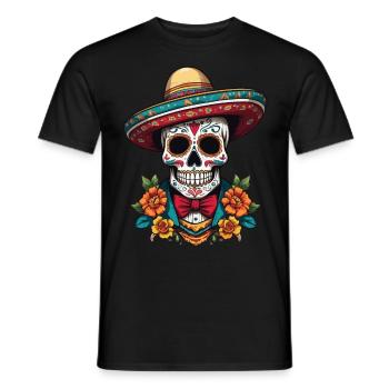 Iconic Sugar Skull Mexican Streetwear - Men's T-Shirt - black - Front - AI Model Male 178 light (178cm)