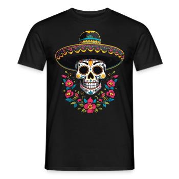 Iconique Sugar Skull Mexico Streetwear - T-shirt homme - noir - Devant - AI Model Male 178 light (178cm)