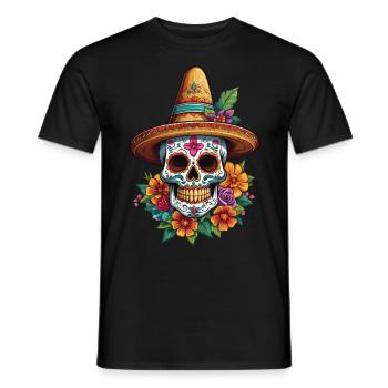 Iconic Sugar Skull Mexico Skull Streetwear - Men's T-Shirt - black - Front - AI Model Male 178 light (178cm)