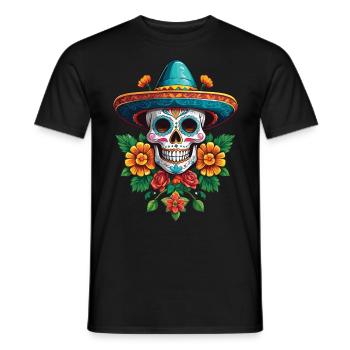 Fête mexicaine emblématique de Sugar Skull - T-shirt homme - noir - Devant - AI Model Male 178 light (178cm)