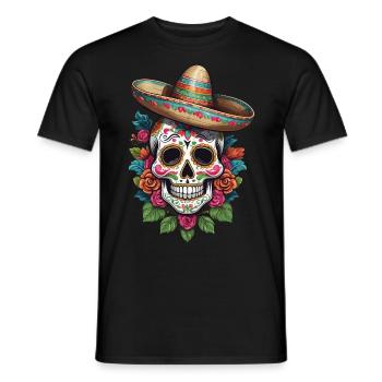 Design streetwear emblématique de Sugar Skull Mexico - T-shirt homme - noir - Devant - AI Model Male 178 light (178cm)