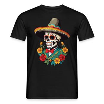 Iconic Sugar Skull Mexico Skull Streetwear - Men's T-Shirt - black - Front - AI Model Male 178 light (178cm)