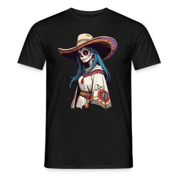 Iconic Sugar Skull Mexico Skull Streetwear - Men's T-Shirt - black - Front - AI Model Male 178 light (178cm)