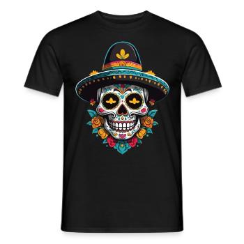 Fête mexicaine emblématique de Sugar Skull - T-shirt homme - noir - Devant - AI Model Male 178 light (178cm)