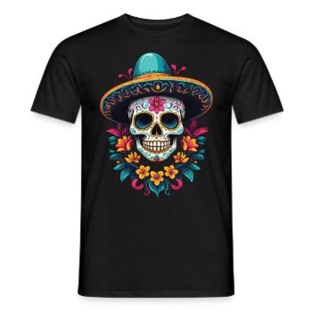 Fête mexicaine emblématique de Sugar Skull - T-shirt homme - noir - Devant - AI Model Male 178 light (178cm)