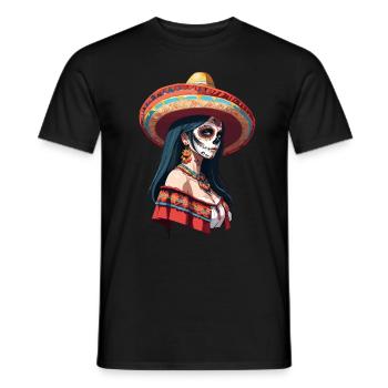 Ikonischer Zuckerschädel Mexikanisches Girl - Männer T-Shirt - Schwarz - Vorne - AI Model Male 178 light (178cm)