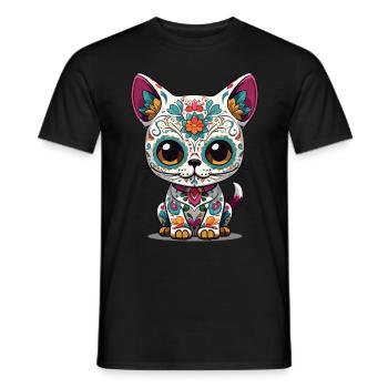 Chat Kawaii Emblématique Sugar Skull Mexique - T-shirt homme - noir - Devant - AI Model Male 178 light (178cm)