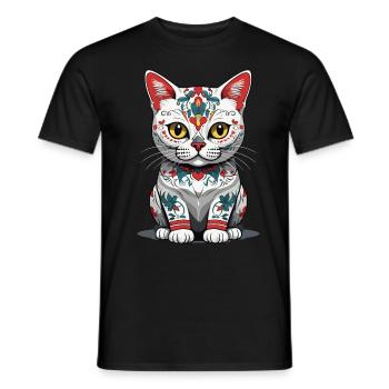 Chat Iconique Sugar Skull Mexique Streetwear - T-shirt homme - noir - Devant - AI Model Male 178 light (178cm)