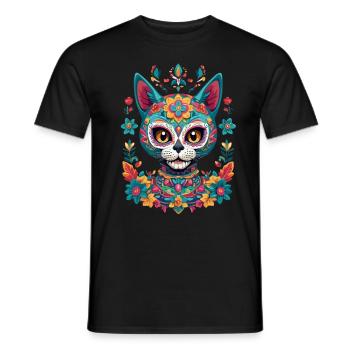 Sugar Skull Cat Aesthetic Mexico Streetwear - Men's T-Shirt - black - Front - AI Model Male 178 light (178cm)