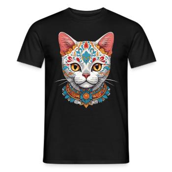 Katze Ikonischer Zuckerschädel Mexikanischer - Männer T-Shirt - Schwarz - Vorne - AI Model Male 178 light (178cm)