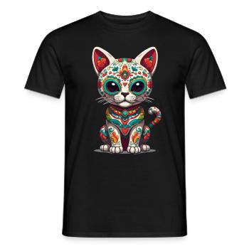 Katze Mexiko Zuckerschädel Ikonisch Streetwear - Männer T-Shirt - Schwarz - Vorne - AI Model Male 178 light (178cm)