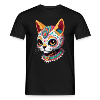 Zuckerschädel Katze Mexikanischer Feiertag - Männer T-Shirt - Schwarz - Vorne - AI Model Male 178 light (178cm)