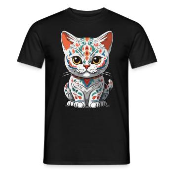 Ikonischer Zuckerschädel Katze Mexikanischer - Männer T-Shirt - Schwarz - Vorne - AI Model Male 178 light (178cm)