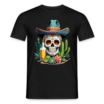 Sugar Skull Mexique Tequila Cinco de Mayo Célébration - T-shirt homme - noir - Devant - AI Model Male 178 light (178cm)