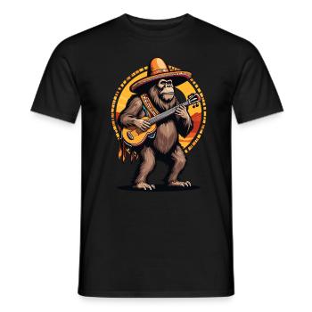 Bigfoot Mexican Mariachi Guitarist Fiesta - Men's T-Shirt - black - Front - AI Model Male 178 light (178cm)