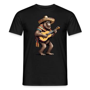 Bigfoot Mexican Mariachi Guitarist Fiesta - Men's T-Shirt - black - Front - AI Model Male 178 light (178cm)