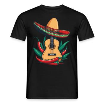 ikoniChili Mariachi Gitarrenspieler Fiesta Mexiko - Männer T-Shirt - Schwarz - Vorne - AI Model Male 178 light (178cm)
