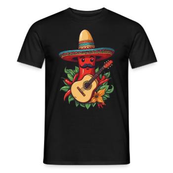 Chili Mariachi Gitarrenspieler Mexiko Fiesta - Männer T-Shirt - Schwarz - Vorne - AI Model Male 178 light (178cm)