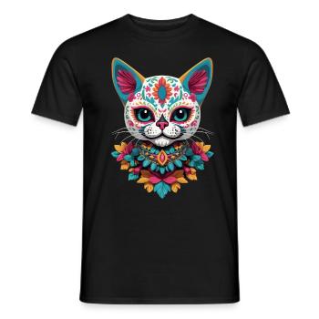 Katze Ikonischer Zuckerschädel Mexikanische Feste - Männer T-Shirt - Schwarz - Vorne - AI Model Male 178 light (178cm)