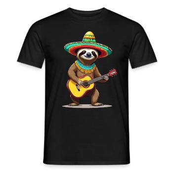 Sloth Mexican Mariachi Guitar Music - Men's T-Shirt - black - Front - AI Model Male 178 light (178cm)
