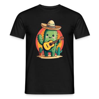 Cactus Mexican Mariachi Guitarist Music - Men's T-Shirt - black - Front - AI Model Male 178 light (178cm)