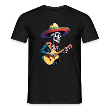 Mexican Mariachi Skeleton Guitarist Fiesta - Men's T-Shirt - black - Front - AI Model Male 178 light (178cm)