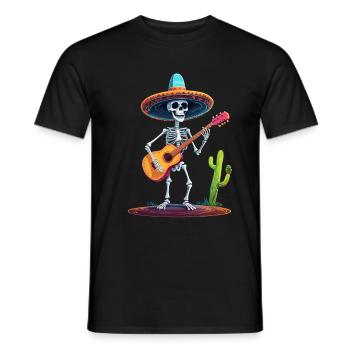 Mexican Mariachi Skeleton Guitarist Fiesta - Men's T-Shirt - black - Front - AI Model Male 178 light (178cm)
