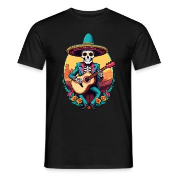 Mexican Mariachi Skeleton Guitarist Fiesta - Men's T-Shirt - black - Front - AI Model Male 178 light (178cm)