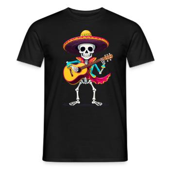 Mexican Mariachi Skeleton Guitarist Fiesta - Men's T-Shirt - black - Front - AI Model Male 178 light (178cm)