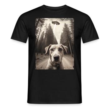 Selfie de chiens avec la conception d’un vaisseau spatial extraterrestre - T-shirt homme - noir - Devant - AI Model Male 178 light (178cm)