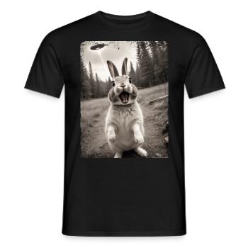 Lustiges Hasen Selfie Außerirdisches Raumschiff - Männer T-Shirt - Schwarz - Vorne - AI Model Male 178 light (178cm)