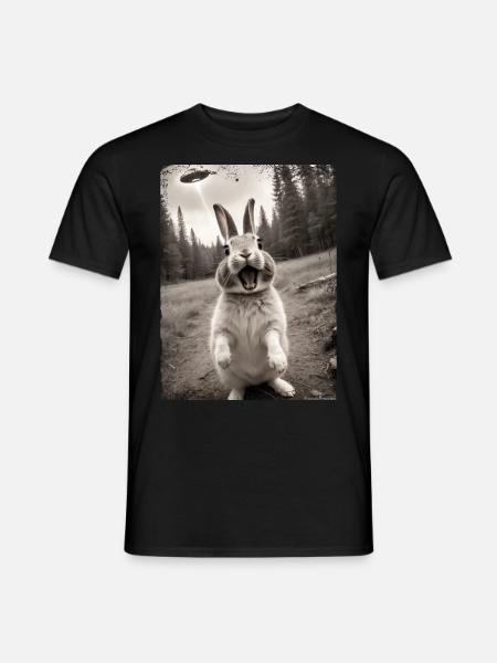 Funny Bunny Selfie Alien Spaceship - Men's T-Shirt - black