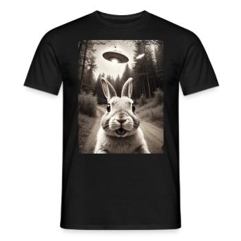 Funny Bunny Selfie Alien Spaceship - Men's T-Shirt - black - Front - AI Model Male 178 light (178cm)