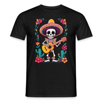 Mexican Mariachi Skeleton Guitarist Fiesta - Men's T-Shirt - black - Front - AI Model Male 178 light (178cm)