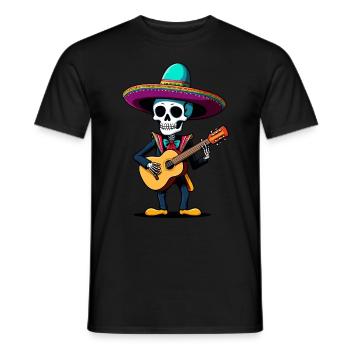 Mexican Mariachi Skeleton Guitarist Fiesta - Men's T-Shirt - black - Front - AI Model Male 178 light (178cm)