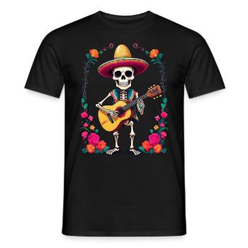 Mexican mariachi skeleton guitarist - Men's T-Shirt - black - Front - AI Model Male 178 light (178cm)