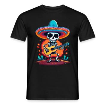 Mexican mariachi skeleton guitarist - Men's T-Shirt - black - Front - AI Model Male 178 light (178cm)