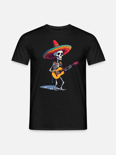 Mexican mariachi skeleton guitarist - Men's T-Shirt - black