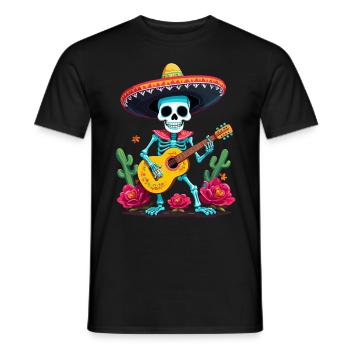 Mexican Mariachi Skeleton Guitarist Fiesta - Men's T-Shirt - black - Front - AI Model Male 178 light (178cm)