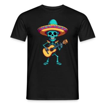 Mexican Mariachi Skeleton Guitarist Fiesta - Men's T-Shirt - black - Front - AI Model Male 178 light (178cm)