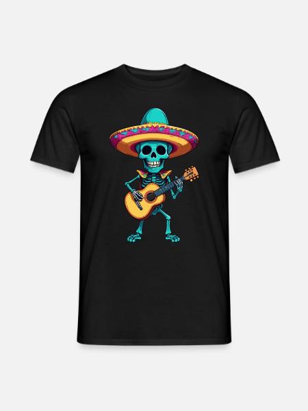 Mexikanischer Mariachi Skelett Gitarrist Fiesta - Männer T-Shirt - Schwarz