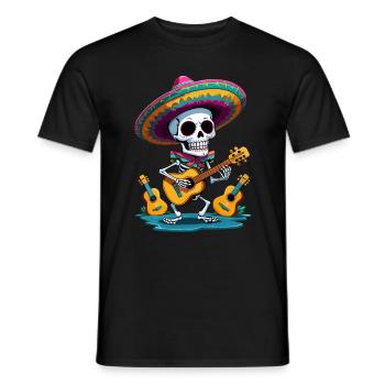 Skelett Mexikanischer Mariachi Gitarrenspieler - Männer T-Shirt - Schwarz - Vorne - AI Model Male 178 light (178cm)