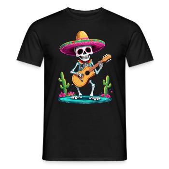 Mexican Mariachi Skeleton Guitarist Fiesta - Men's T-Shirt - black - Front - AI Model Male 178 light (178cm)