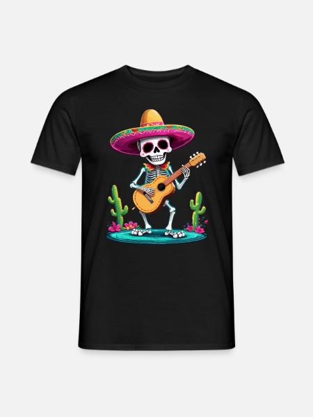 Mexikanischer Mariachi Skelett Gitarrist Fiesta - Männer T-Shirt - Schwarz
