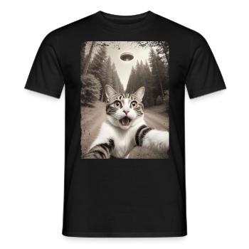 Vaisseau spatial extraterrestre Selfie de chat drôle - T-shirt homme - noir - Devant - AI Model Male 178 light (178cm)
